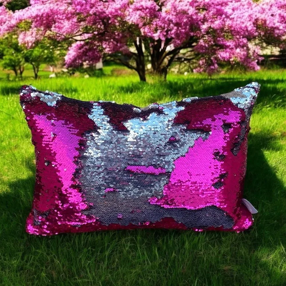 NWOT NEW Three (3) Aviva Stanoff Sequin Hot Pink/Silver/Black Luxury Pillows